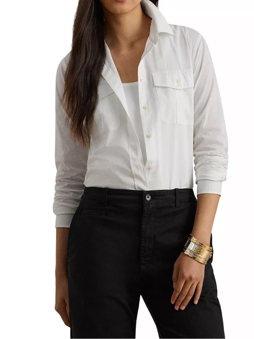 Lauren Ralph Lauren Long Roll-Tab Sleeve Button Front Cotton Shirt XS